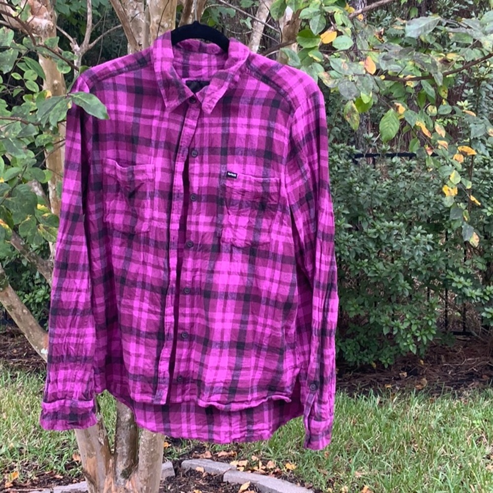 HURLEY PLAID FLANNEL BUTTON DOWN SHIRT, SIZE LARGE